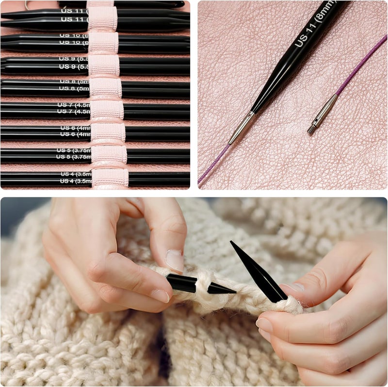 Froggod 4.53-inch (11.5cm) Interchangeable Circular Knitting Needles Set Aluminum US Sizes 2.5, 4, 5, 6, 7, 8, 9, 10, 11 with Interchangeable Knitting Needles and Cables, Accessories and Case, 9 Pairs - Image 5